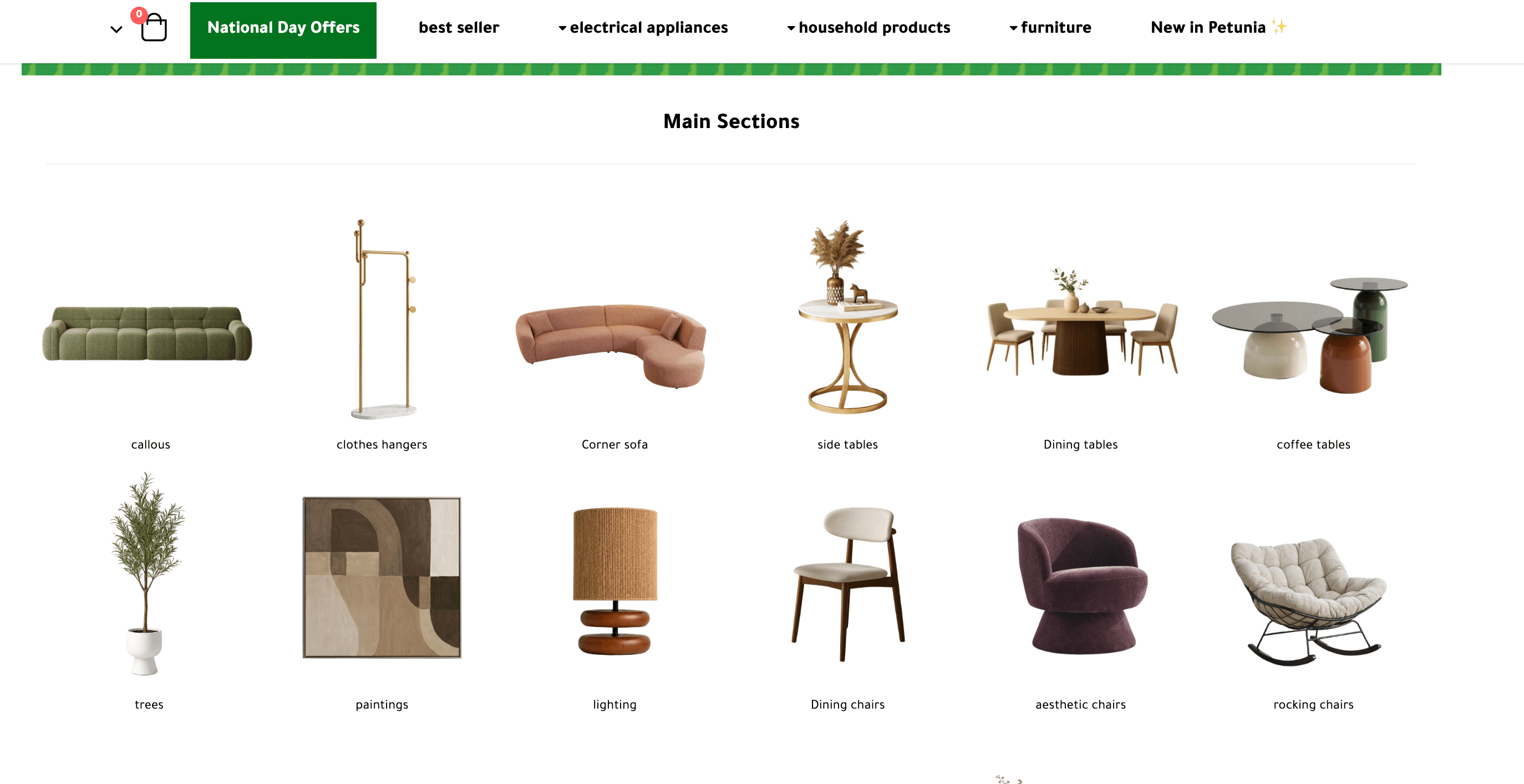 Baytonia storefront showing furniture and home goods category browsing