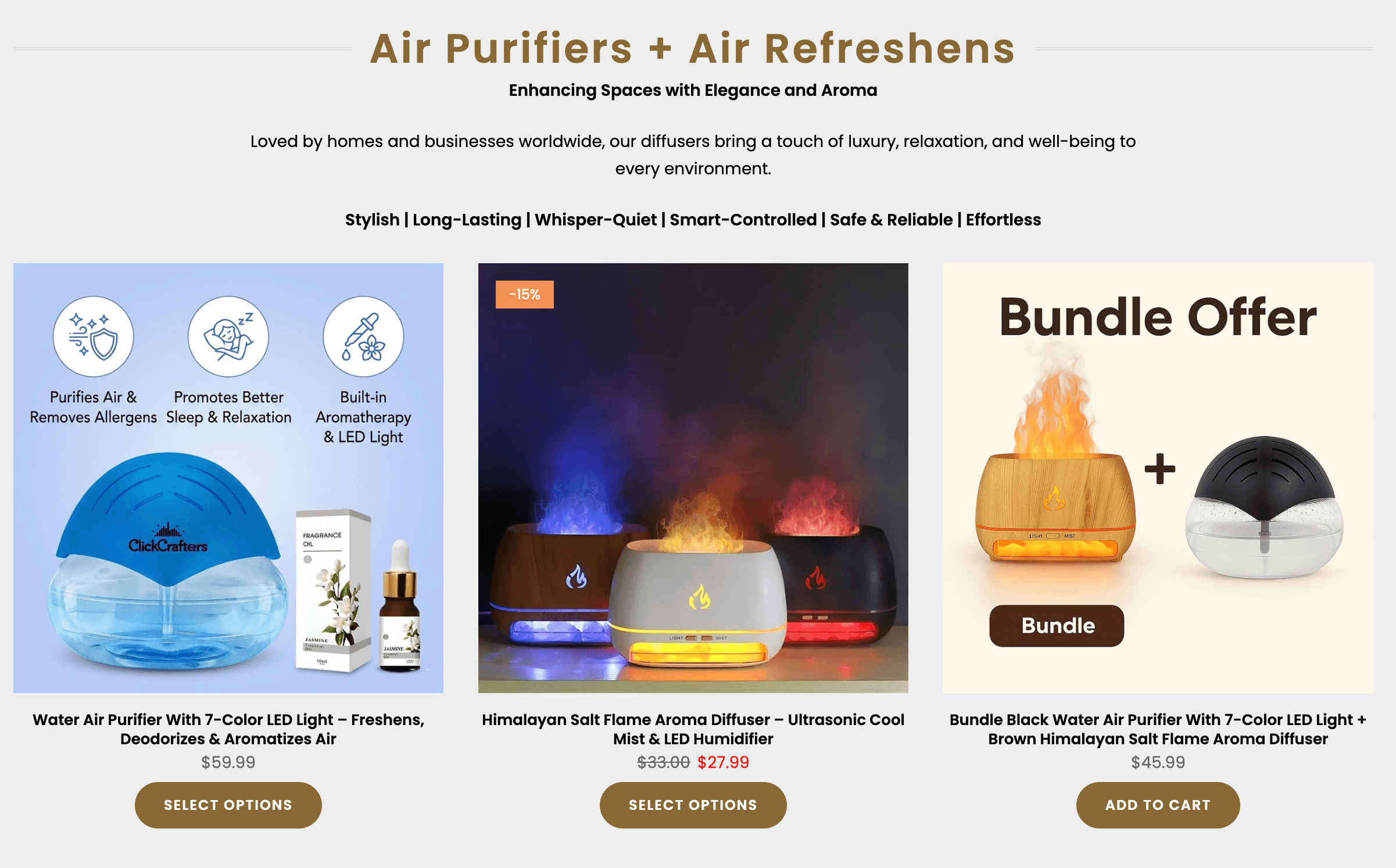 ClickCrafters product category page showing redesigned product cards and bundle offers