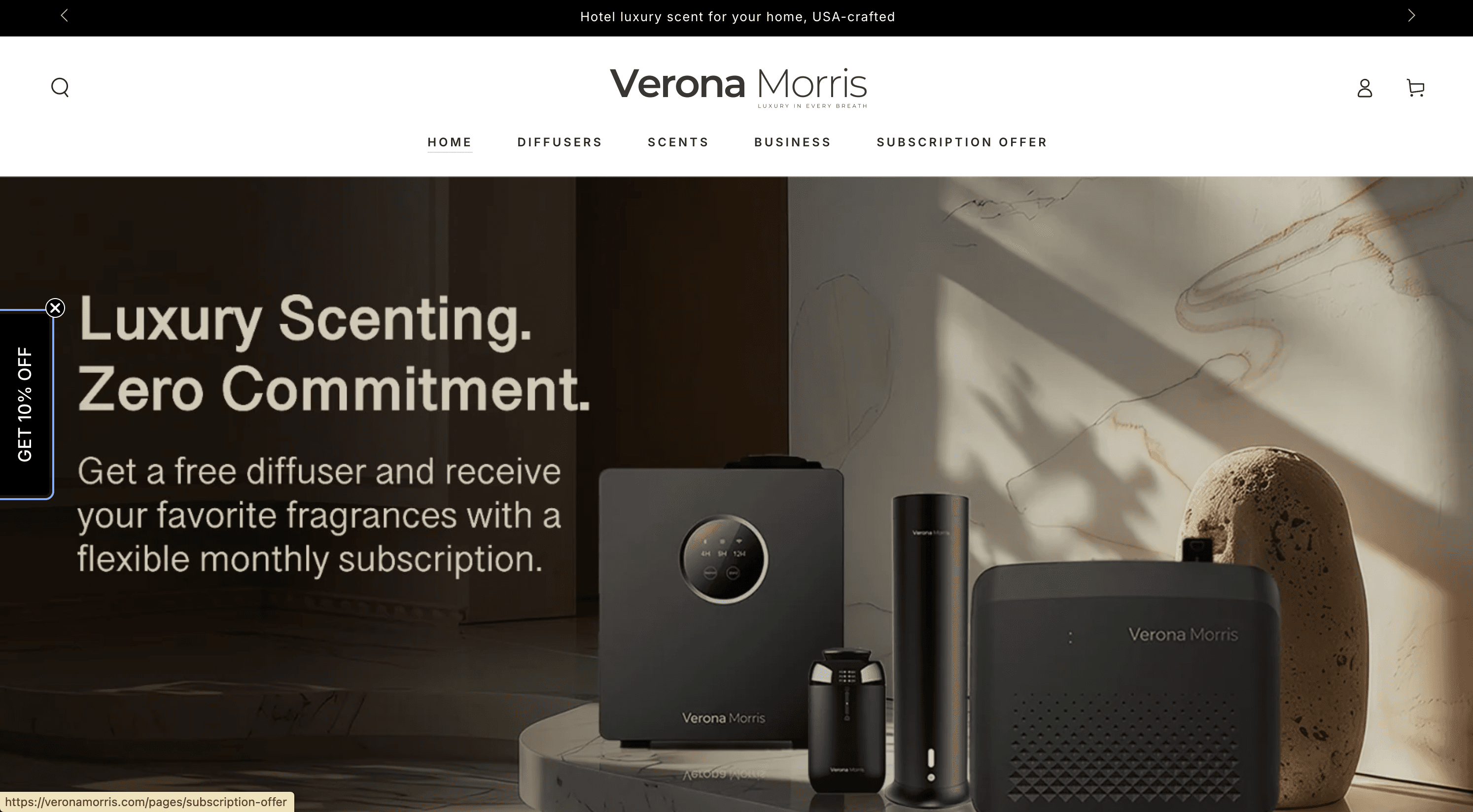 Verona Morris homepage showing the real premium storefront design