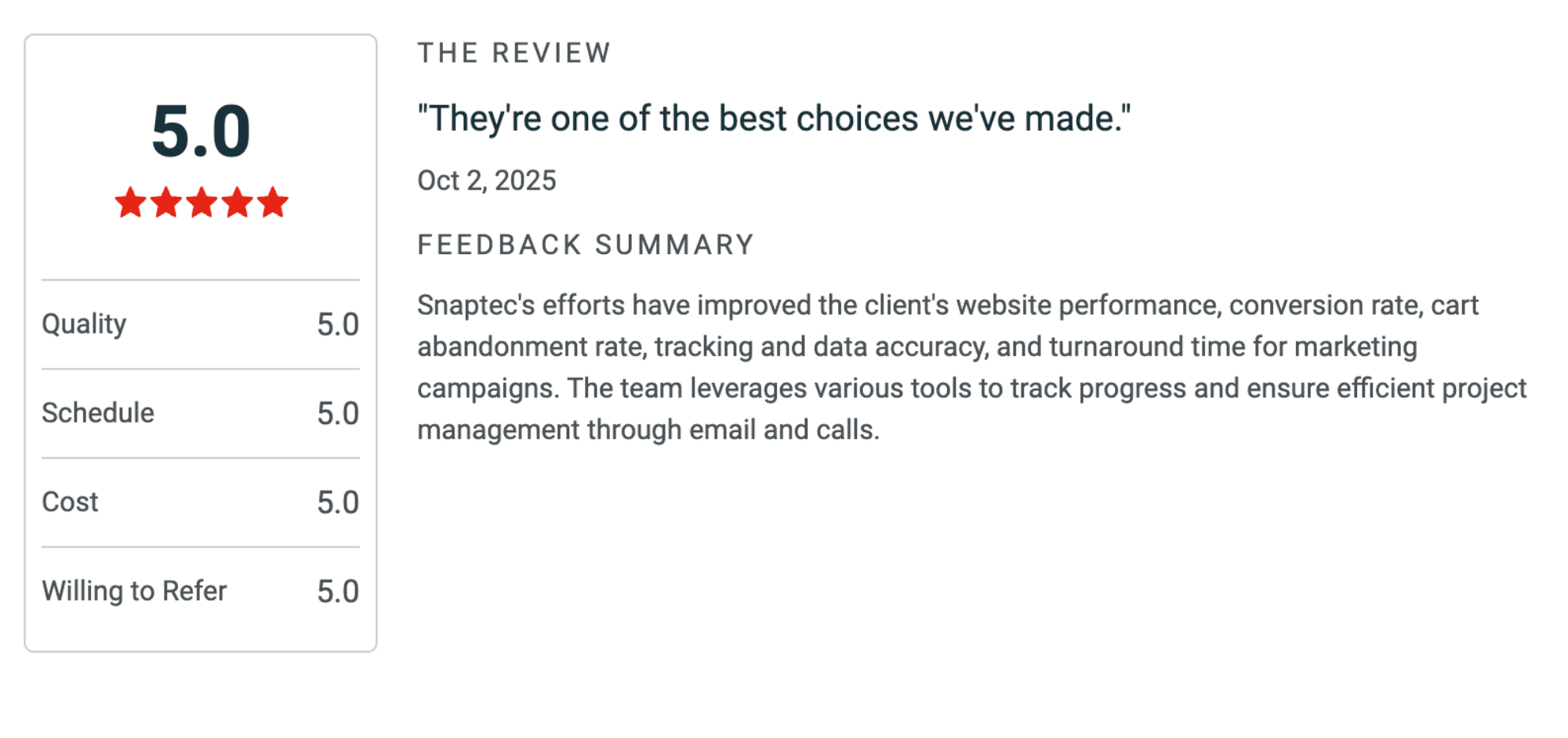 5.0-star Clutch review: “They're one of the best choices we've made.”