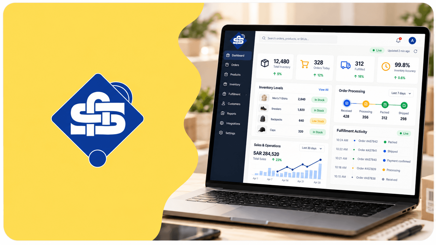 Real-time operations dashboard showing live inventory, order processing, and fulfillment tracking